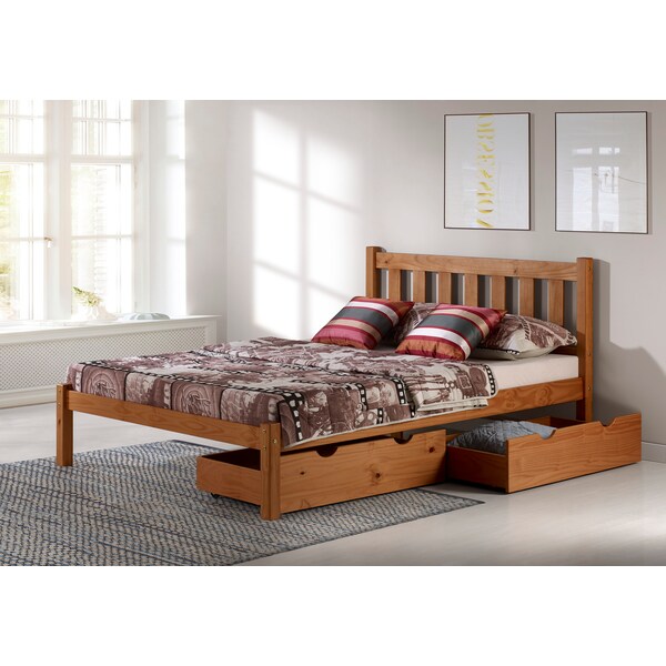 Poppy Full Wood Platform Bed With Storage Drawers, Cinnamon